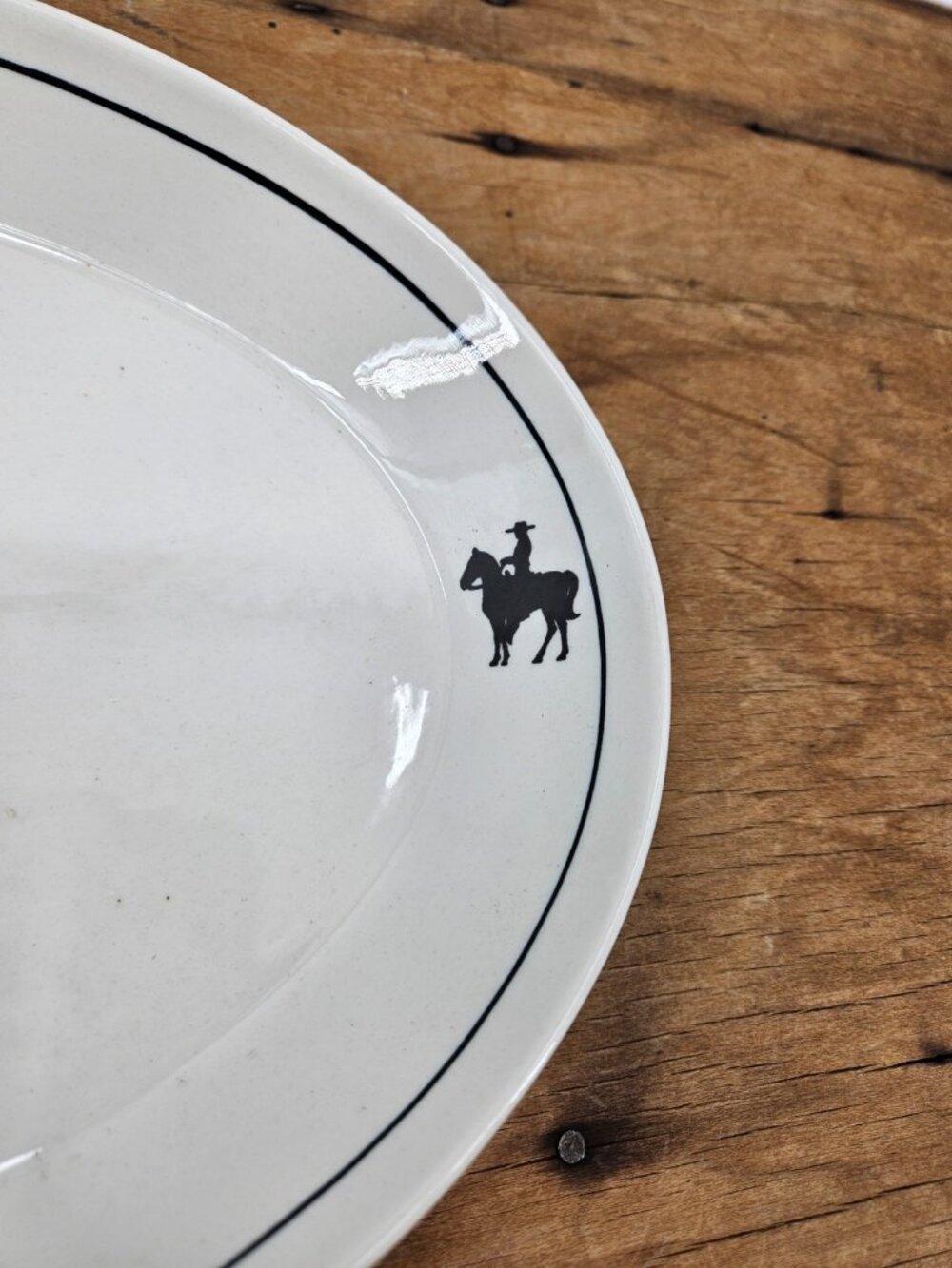 VTG Alox HF Coors Cowboy Horse White Platter Restaurant Ware 12.5" - Picture 2 of 4